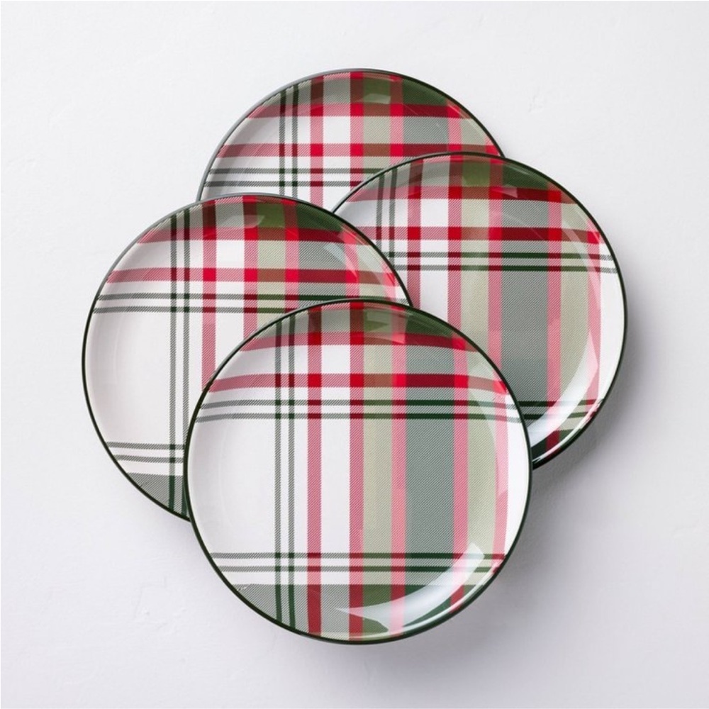 Hearth & Hand 4pk 10.5" Christmas Plaid Melamine Dinner Plates Green/Red…
